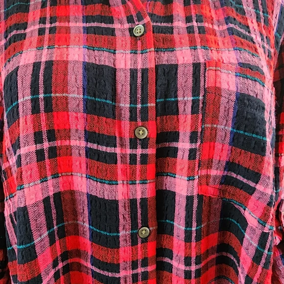 Intro 3/4 rolled sleeve plaid button-up collared over-shirt, sz XL - Picture 7 of 12